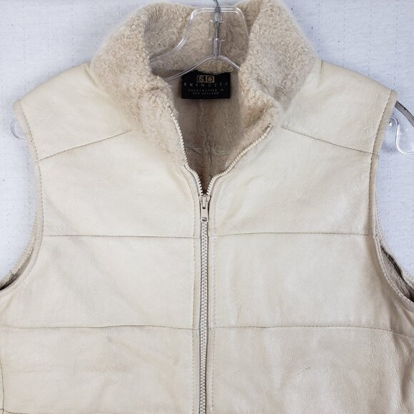 Skin Deep New Zealand Jacket Vest Lambskin Leather Shearling Quilted Cream sz M - Picture 2 of 11
